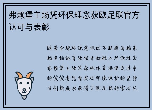 弗赖堡主场凭环保理念获欧足联官方认可与表彰